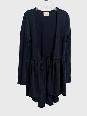 Anthropologie T.La Open Front Peplum Cardigan Sweater XS Navy Hi-Low Hem Boho